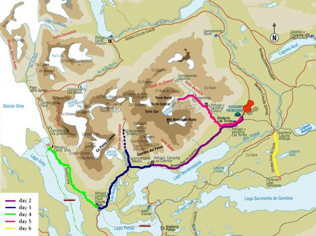 Torres del Paine - W Trek Route Map